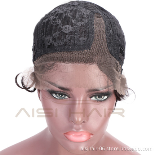 Aisi Hair Brazilian Human Hair Lace Front Pixie Cut Short Afro Curly Wave Wig Natural Black Lace Front Short Human Hair Wigs